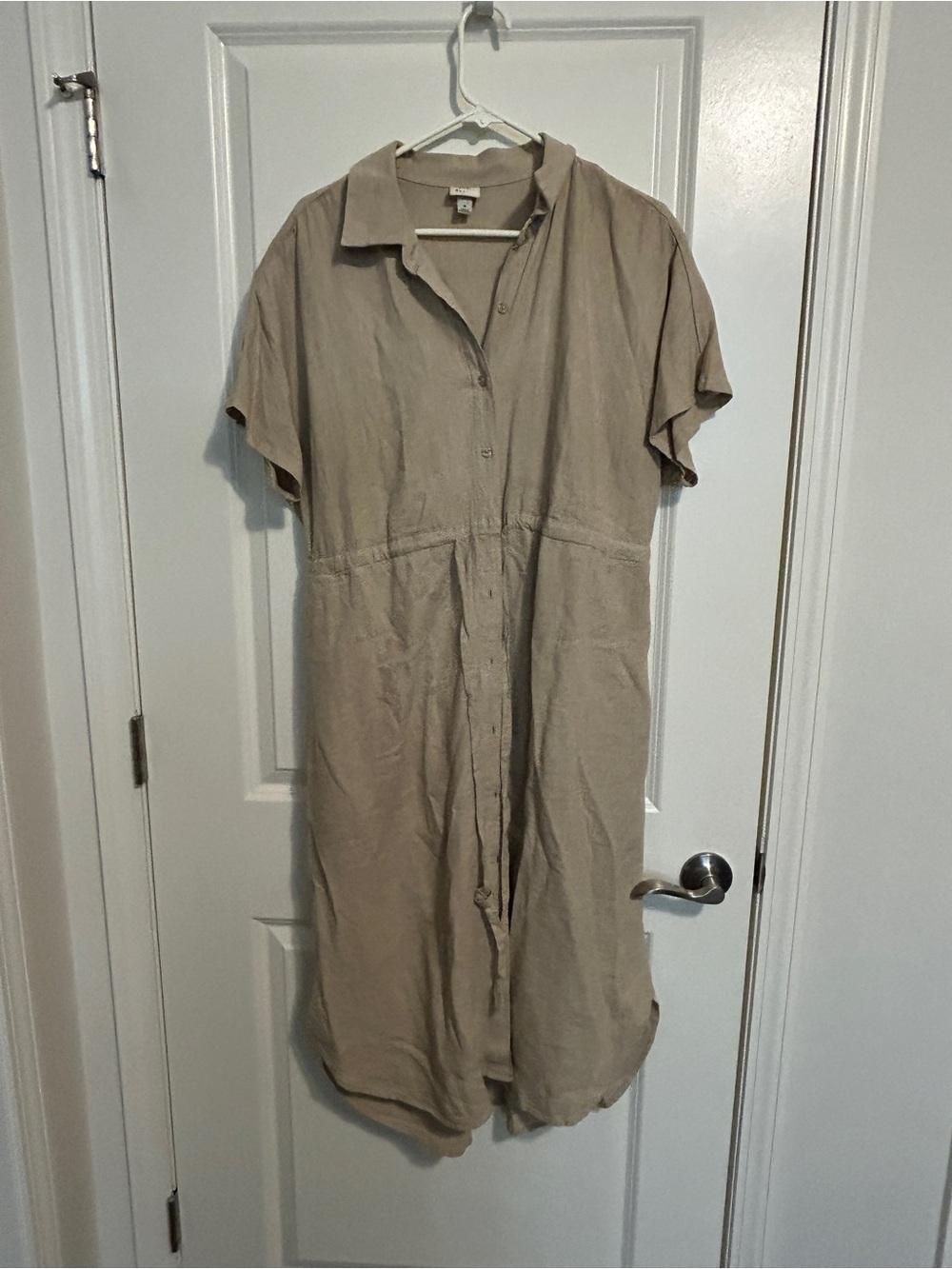 a new day Short-Sleeve Button Midi Dress in Taupe